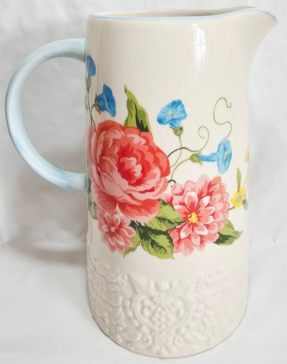 The Pioneer Woman Sweet Rose Floral Pitcher 2.1 Qt Stoneware Farmhouse New